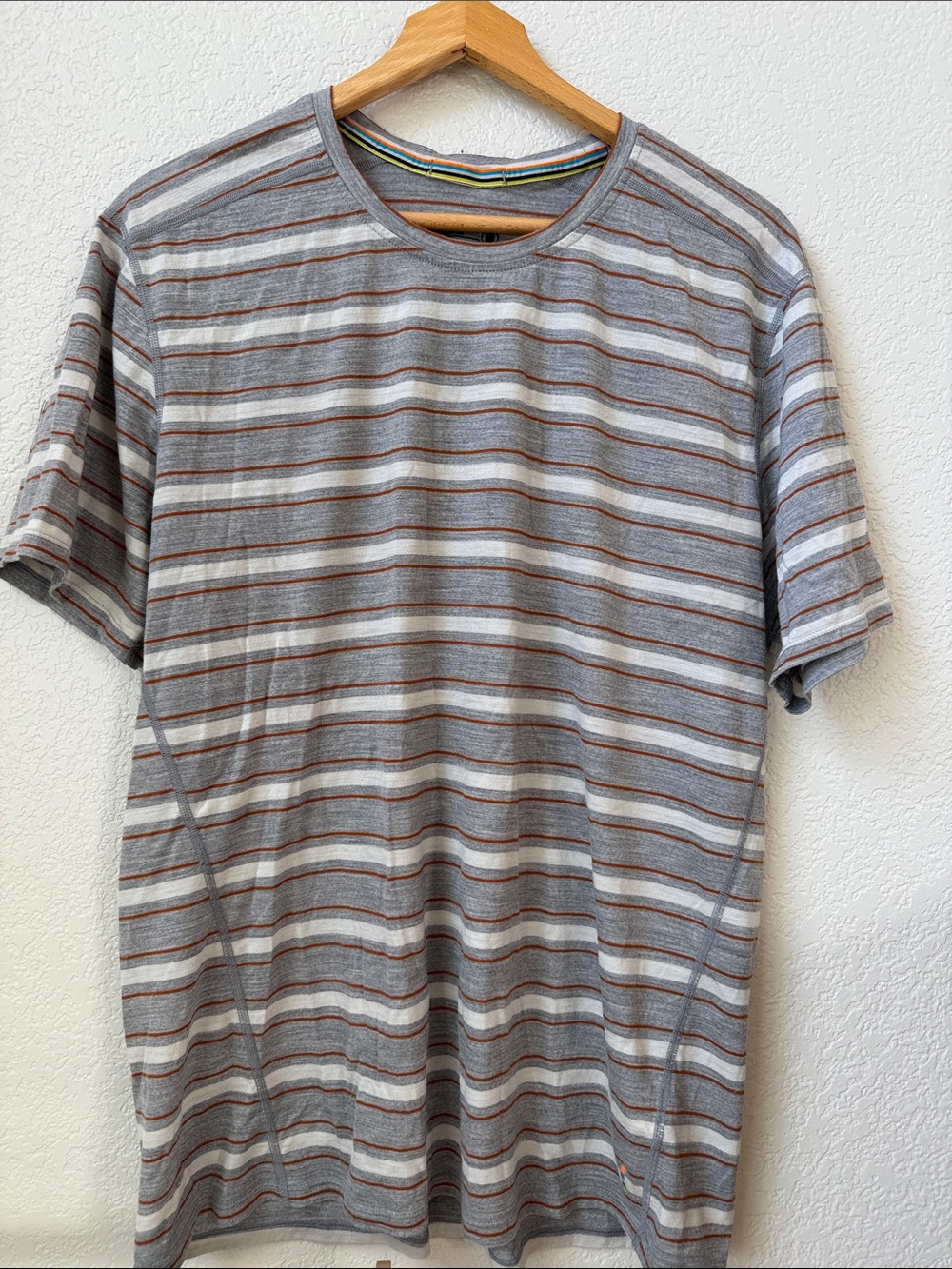 Smartwool Short Sleeve Tee Shirt Striped Merino Wool 150 Gray Mens Size XLarge